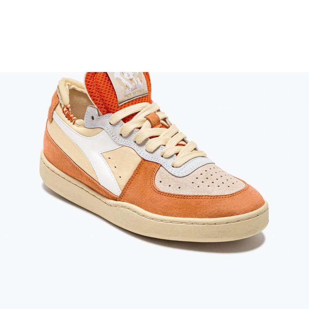 NEW DIADORA men's mi basket row cut podio italia sneakers in orange beige
